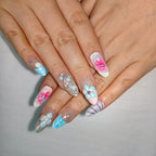 Opal Blush – 3D Floral Aurora Almond Press-On Nails (Medium-Long)
